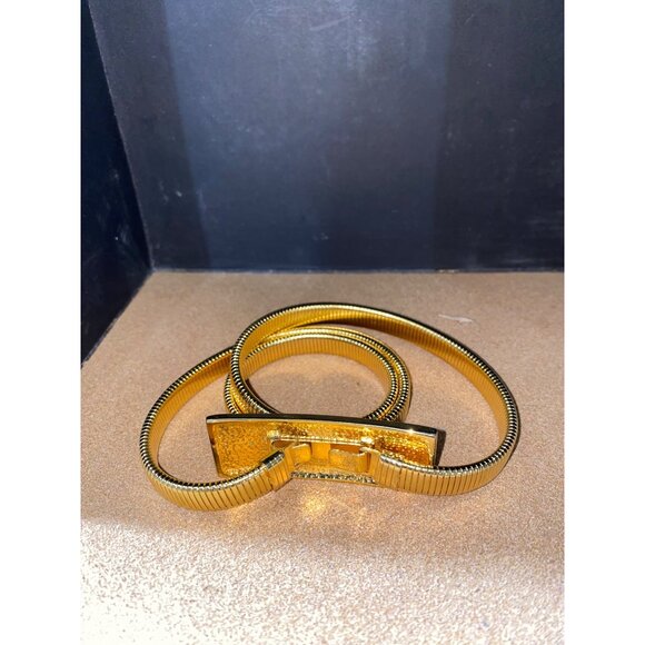 Stretch Belt 70s Disco Vintage Gold Tone Adjustable Metal Rectangular Clasp - Picture 3 of 7